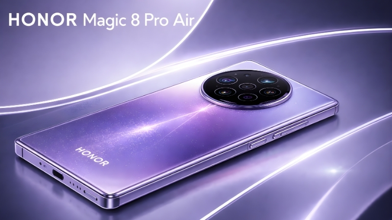 Honor Magic 8 Pro Air concept phone with ultra-slim design, premium purple finish and clear HONOR branding