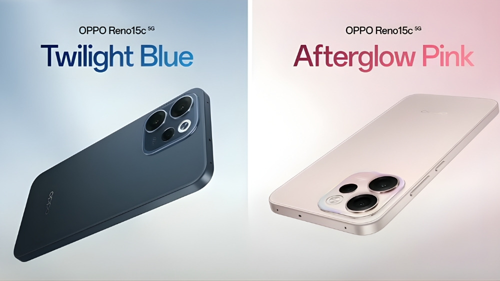 Oppo Reno 15c 5G স্মার্টফোনের Twilight Blue ও Afterglow Pink রঙের ভ্যারিয়েন্ট, প্রিমিয়াম রিয়ার ক্যামেরা ডিজাইনসহ অফিসিয়াল প্রোমো ইমেজ