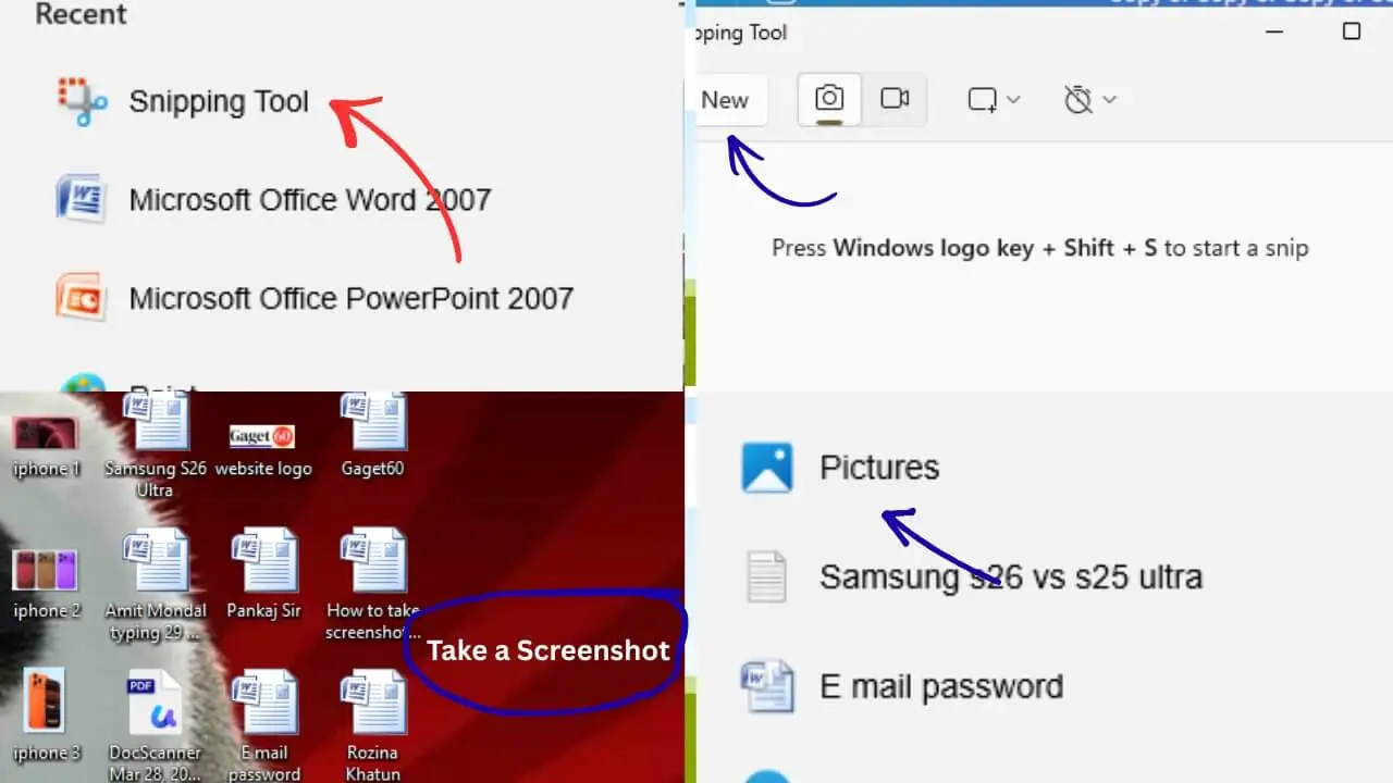 How can I take a screenshot of a selected area