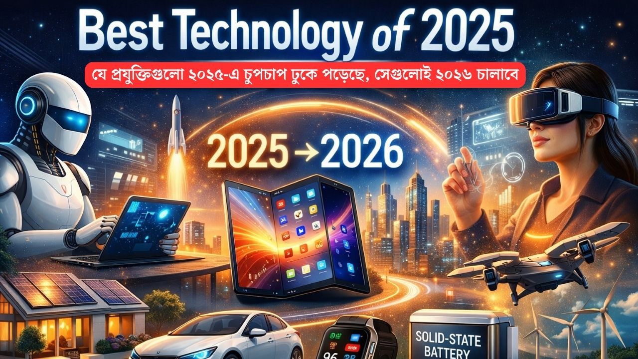 Best Technology of 2025: বিভিন্ন উদ্ভাবনী প্রযুক্তি যেমন AI Agents, Foldable Display, Wearable Devices, এবং futuristic স্মার্টফোন মানুষের জীবন সহজ করছে, ভবিষ্যতের ২০২৬ পর্যন্ত প্রভাব রাখবে।