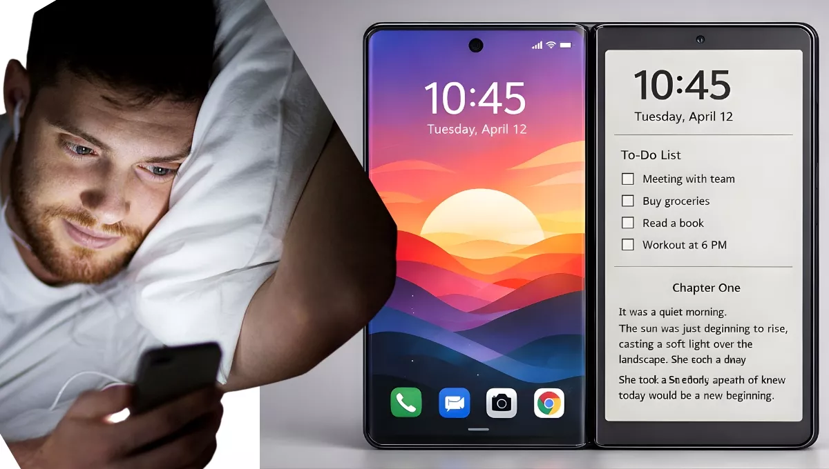 Pixel Duo dual front display smartphone concept showing LCD and E-ink screens